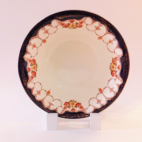 Myott Rosemary Bowl Pattern of rust and yellow flower, cobalt blue. - Picture 1 of 5